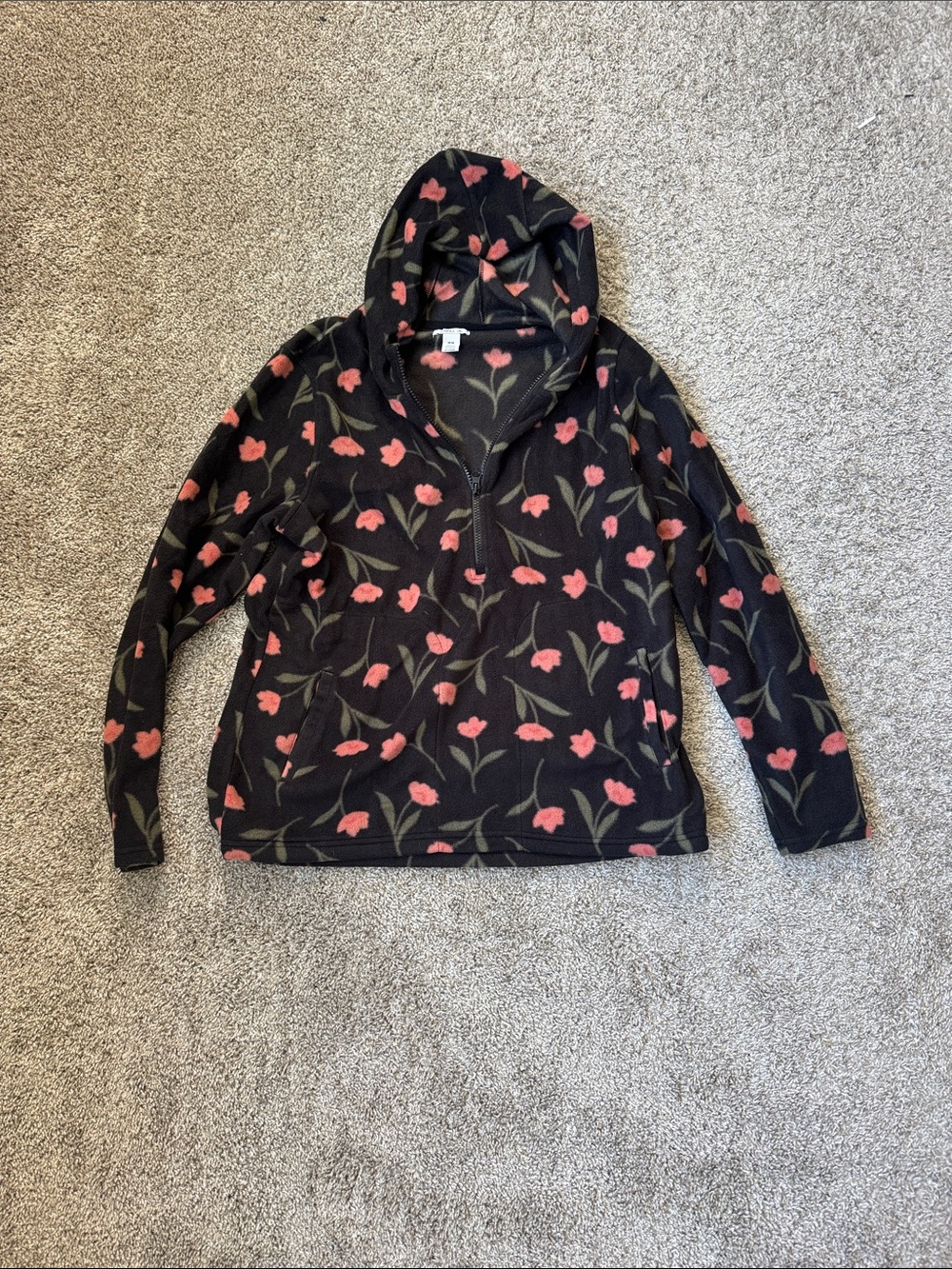 O'Neill Black Hooded Fleece with Pink Floral Print